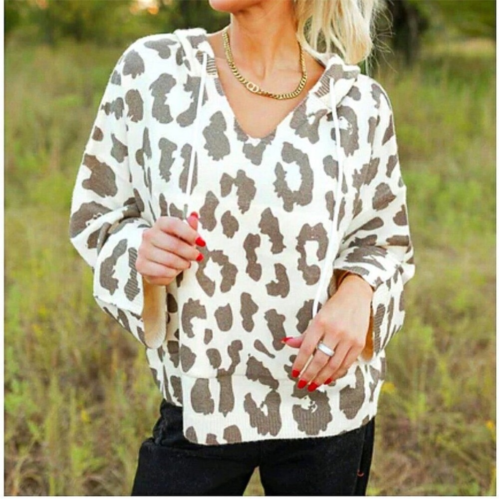 “POL”. Leopard Print Oversized Hooded Sweater